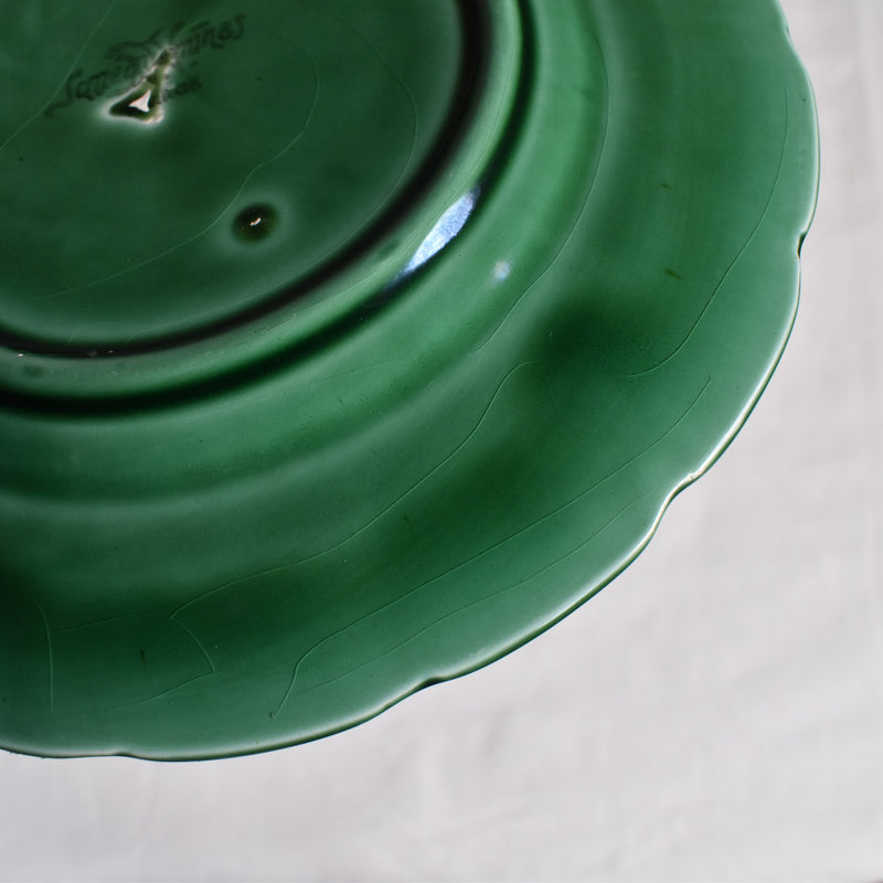 Antique Dessert Plate Sarreguemines Barbotine Green Vine E