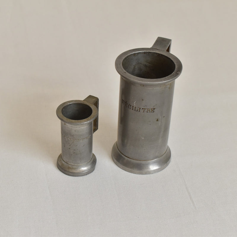 Vintage Pewter Measuring Cups JR Set of 2