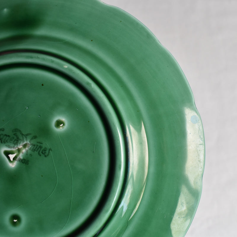 Antique Dessert Plate Sarreguemines Barbotine Green Vine E