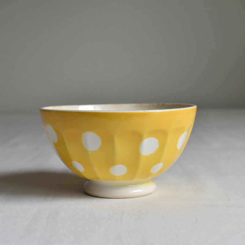 Vintage Cafe au Lait Bowl Digoin & Sarreguemines Yellow with White Polka Dots