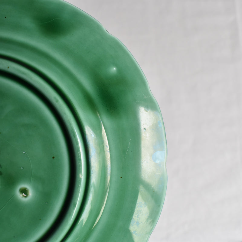 Antique Dessert Plate Sarreguemines Barbotine Green Vine E