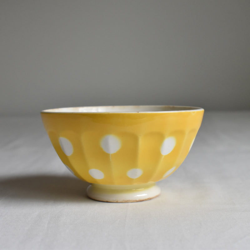 Vintage Cafe au Lait Bowl Digoin & Sarreguemines Yellow with White Polka Dots