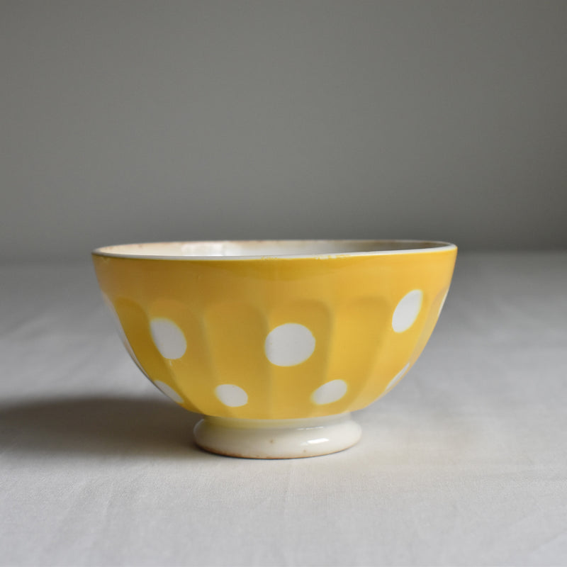 Vintage Cafe au Lait Bowl Digoin & Sarreguemines Yellow with White Polka Dots