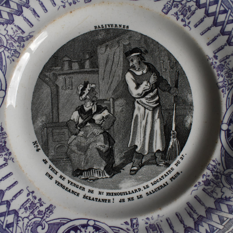 Antique dessert plate, Creil et Montereau, Balivernes N4