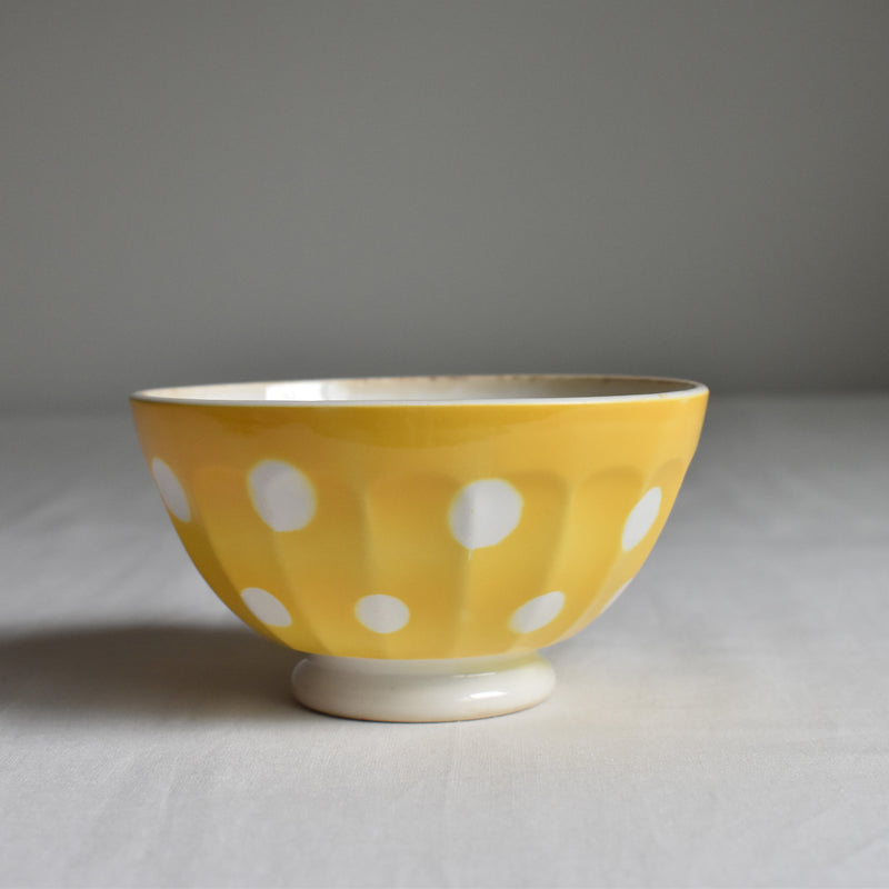 Vintage Cafe au Lait Bowl Digoin & Sarreguemines Yellow with White Polka Dots