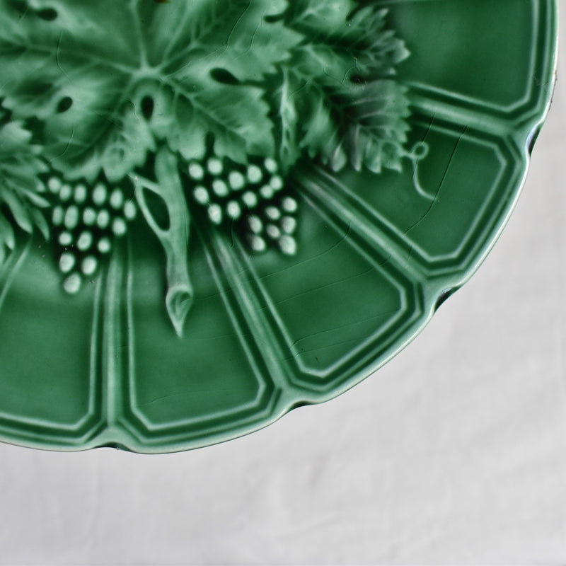Antique Dessert Plate Sarreguemines Barbotine Green Vine E