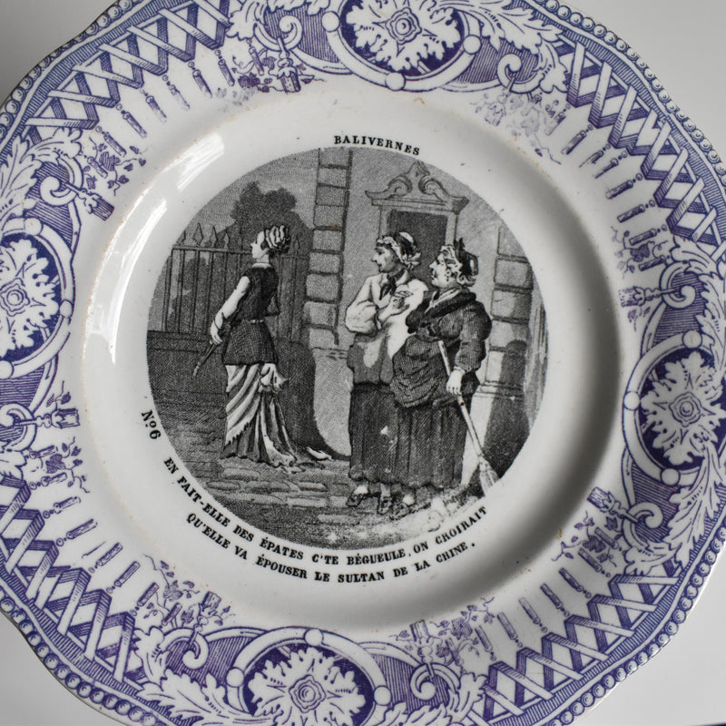Antique dessert plate, Creil et Montereau, "Balivernes" N6