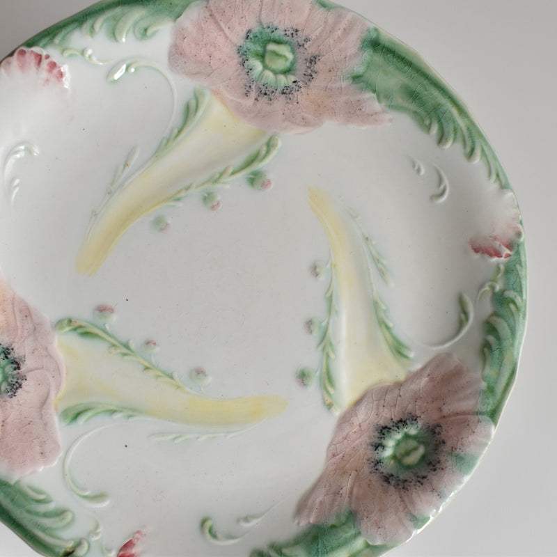 Antique dessert plate Lunéville Barbotine Poppies A