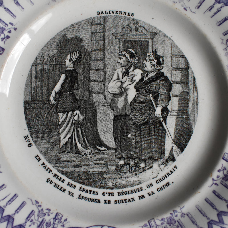 Antique dessert plate, Creil et Montereau, "Balivernes" N6