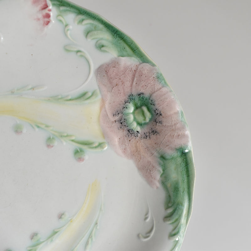 Antique dessert plate Lunéville Barbotine Poppies A