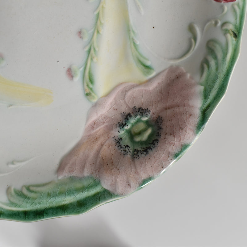 Antique dessert plate Lunéville Barbotine Poppies A