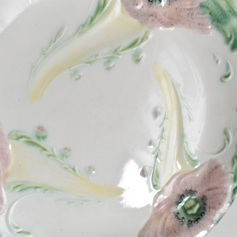 Antique dessert plate Lunéville Barbotine Poppies A