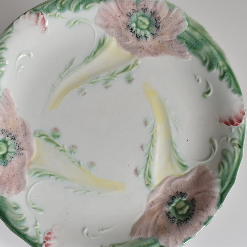 Antique dessert plate Lunéville Barbotine Poppies A