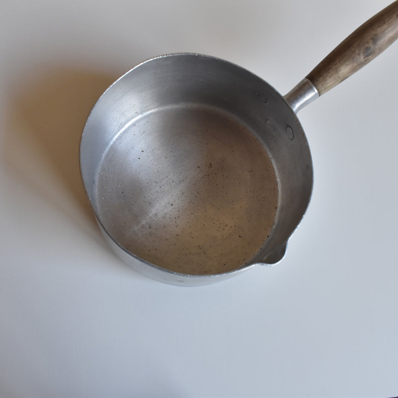 Vintage Aluminum Milk Pan with Wooden Handle