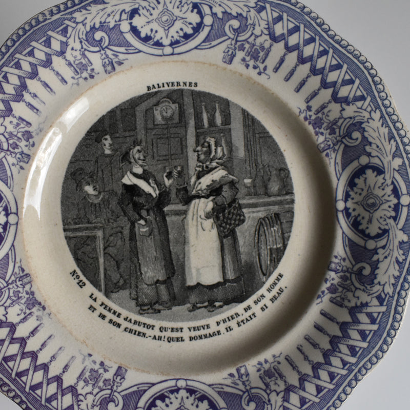 Antique dessert plate, Creil et Montereau, Balivernes N12