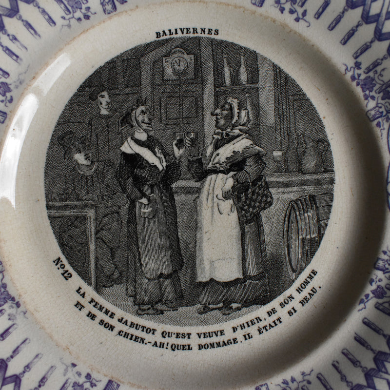 Antique dessert plate, Creil et Montereau, Balivernes N12