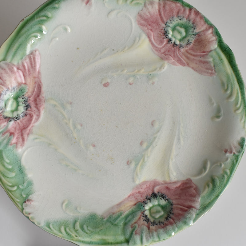 Antique Dessert Plate, Lunéville Barbotine Coquelicots B