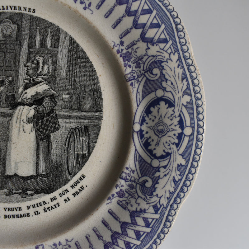 Antique dessert plate, Creil et Montereau, Balivernes N12