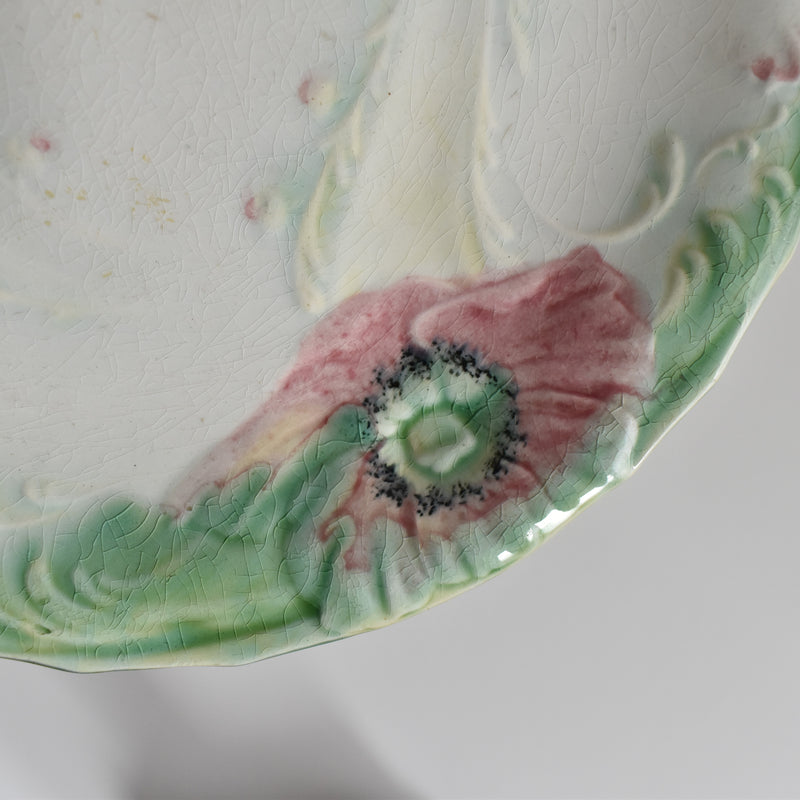 Antique Dessert Plate, Lunéville Barbotine Coquelicots B
