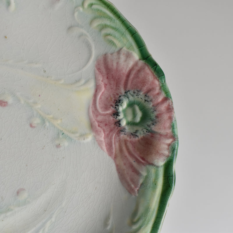 Antique Dessert Plate, Lunéville Barbotine Coquelicots B
