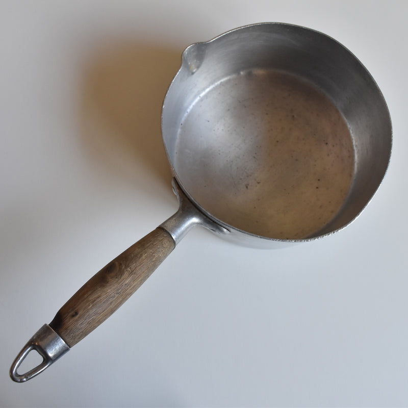 Vintage Aluminum Milk Pan with Wooden Handle