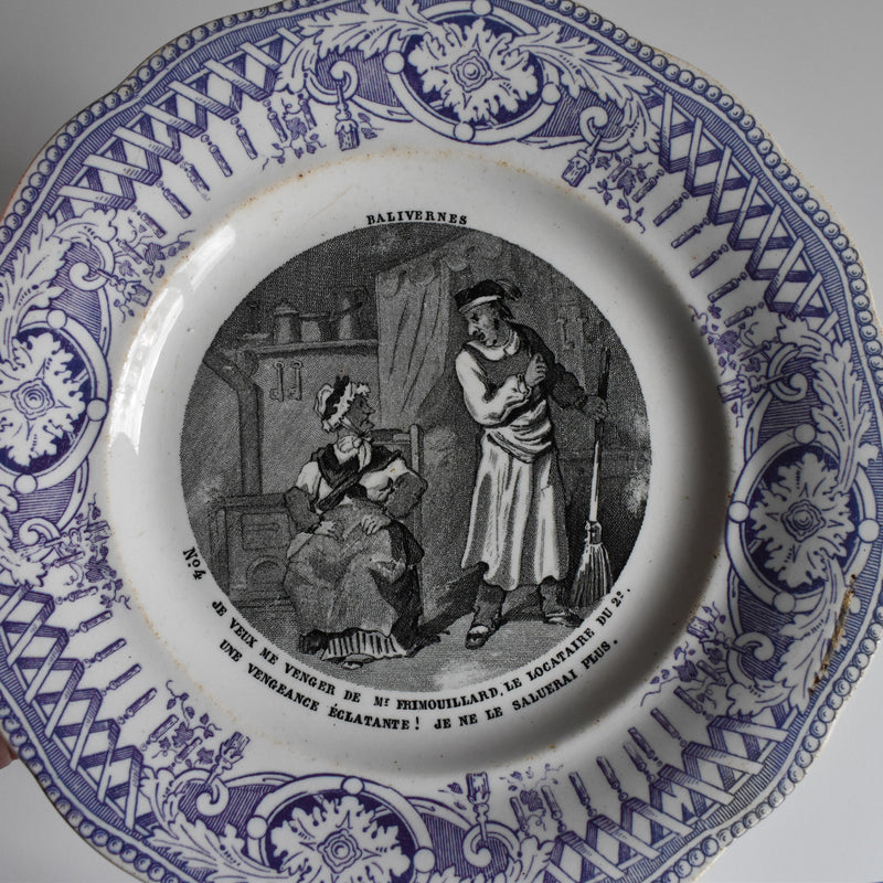 Antique dessert plate, Creil et Montereau, Balivernes N4