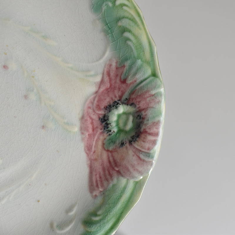 Antique Dessert Plate, Lunéville Barbotine Coquelicots B
