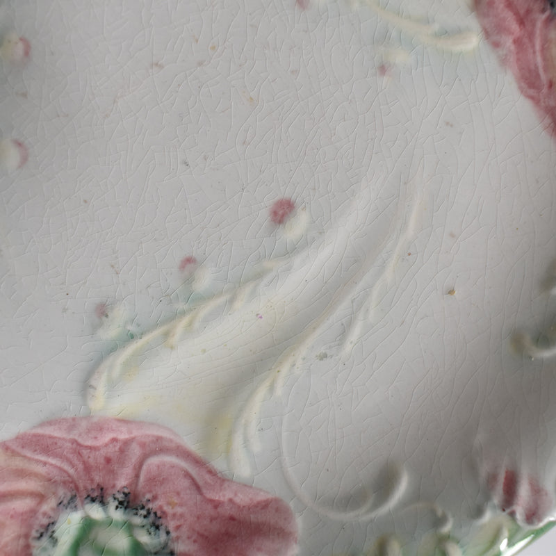 Antique Dessert Plate, Lunéville Barbotine Coquelicots B