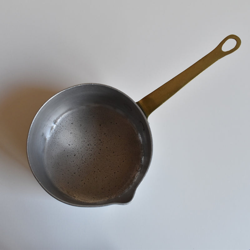 Vintage Aluminum Milk Pan with Brass Handle