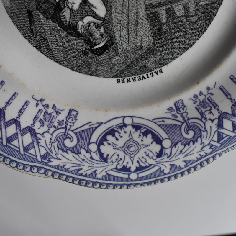 Antique dessert plate, Creil et Montereau, Balivernes N4