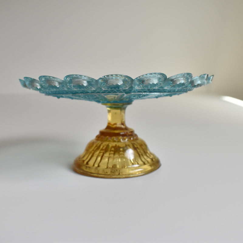 Antique Glass Dessert Coupe Portieux Blue & Amber