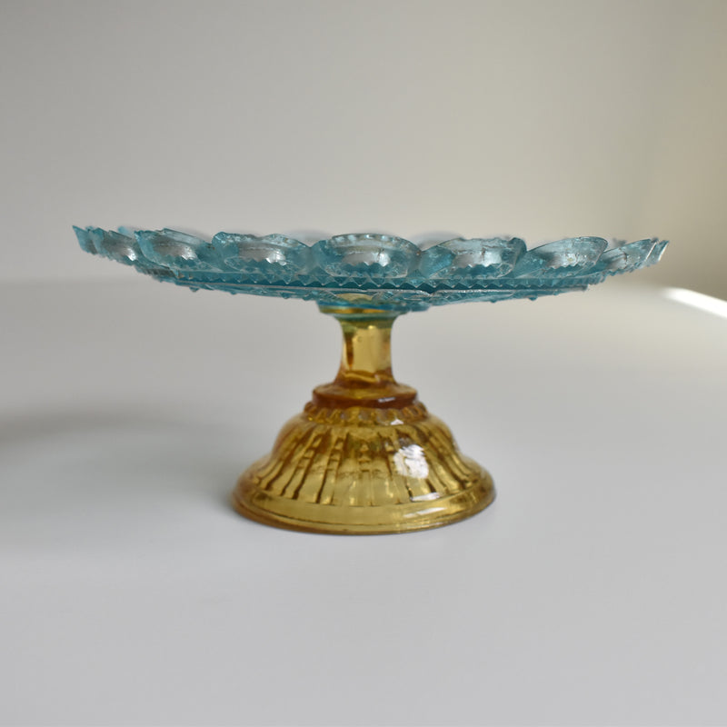 Antique Glass Dessert Coupe Portieux Blue & Amber