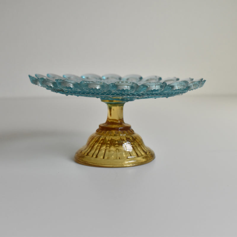Antique Glass Dessert Coupe Portieux Blue & Amber