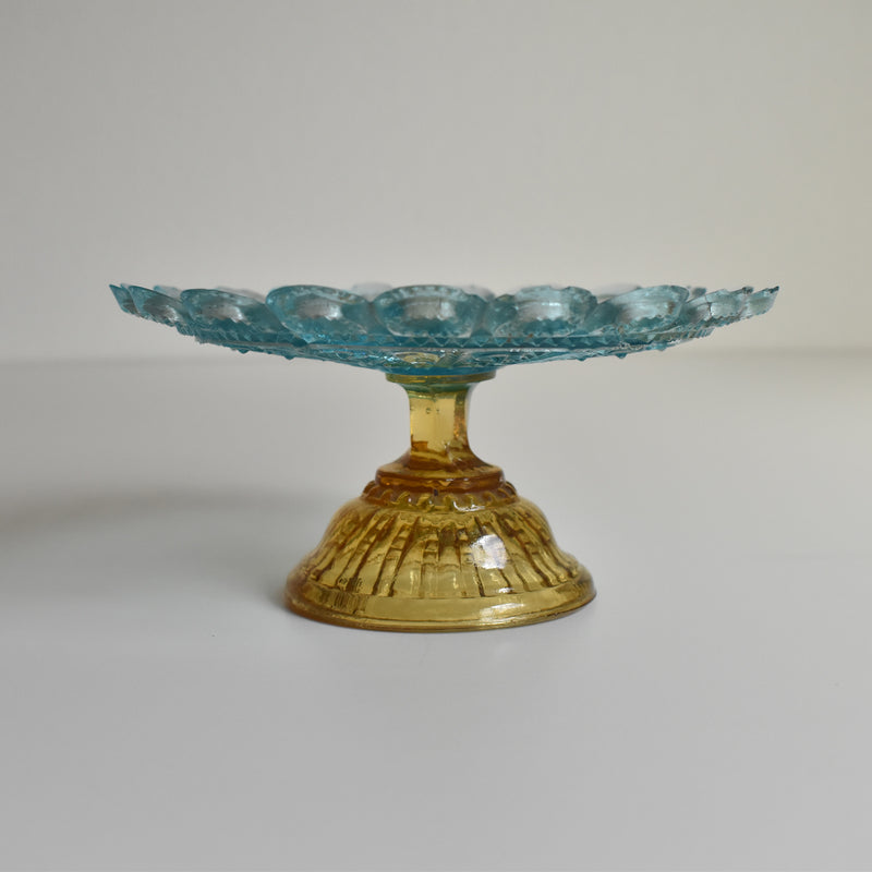 Antique Glass Dessert Coupe Portieux Blue & Amber