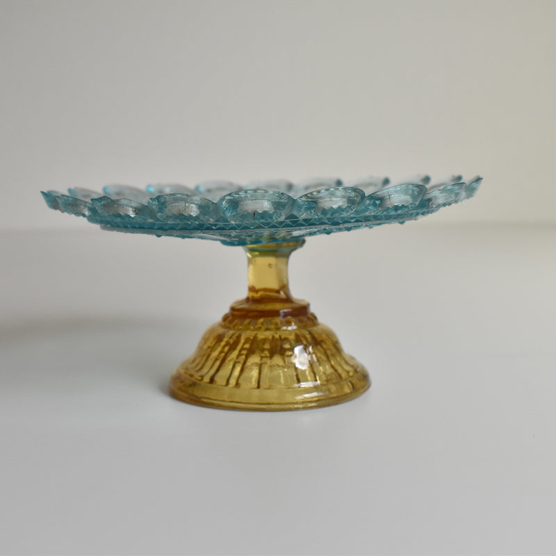 Antique Glass Dessert Coupe Portieux Blue & Amber