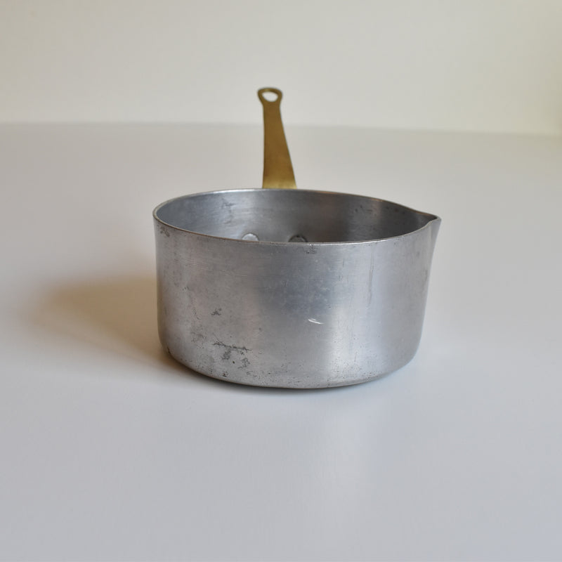 Vintage Aluminum Milk Pan with Brass Handle