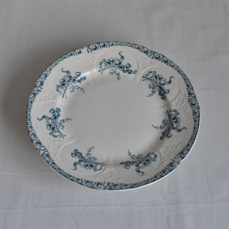 Antique Pedestal Plate, Longwy, Muguet (Lily of the Valley) A