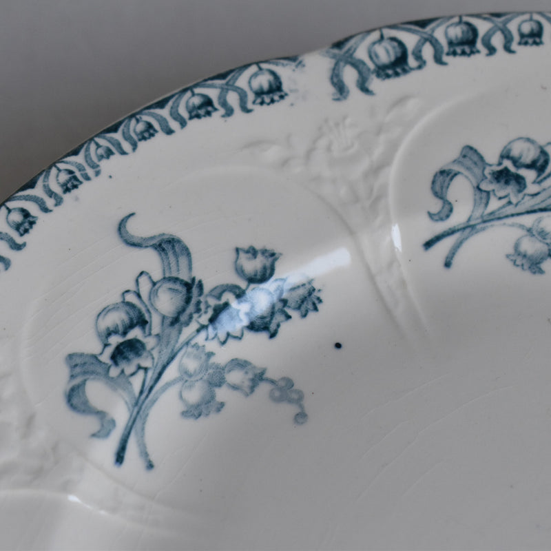 Antique Pedestal Plate, Longwy, Muguet (Lily of the Valley) A
