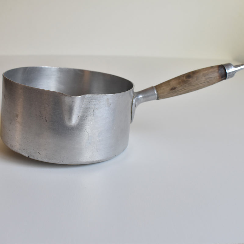 Vintage Aluminum Milk Pan with Wooden Handle