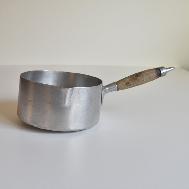 Vintage Aluminum Milk Pan with Wooden Handle