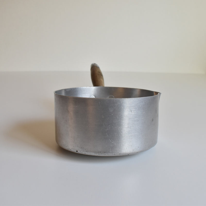 Vintage Aluminum Milk Pan with Wooden Handle