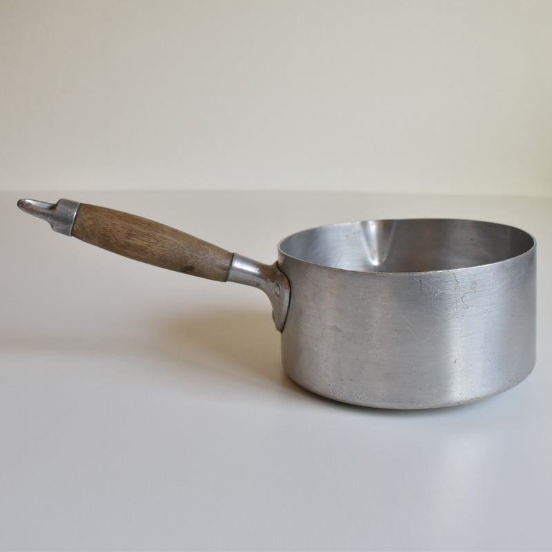 Vintage Aluminum Milk Pan with Wooden Handle
