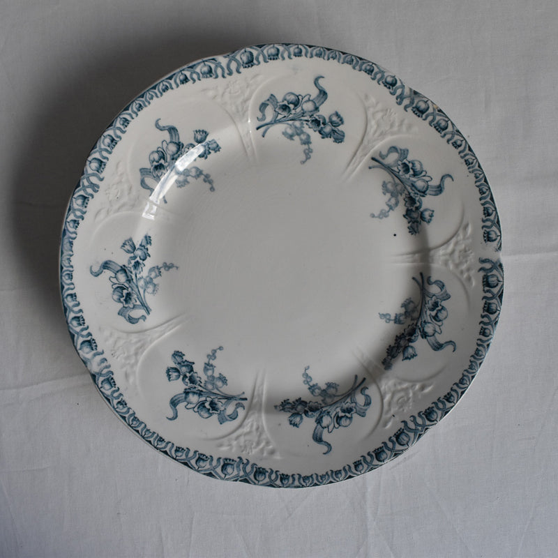 Antique Pedestal Plate, Longwy, Muguet (Lily of the Valley) A