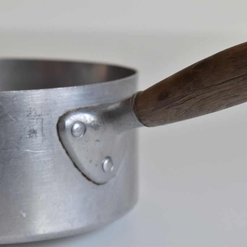 Vintage Aluminum Milk Pan with Wooden Handle