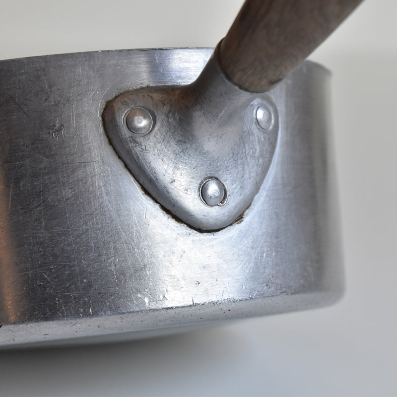Vintage Aluminum Milk Pan with Wooden Handle