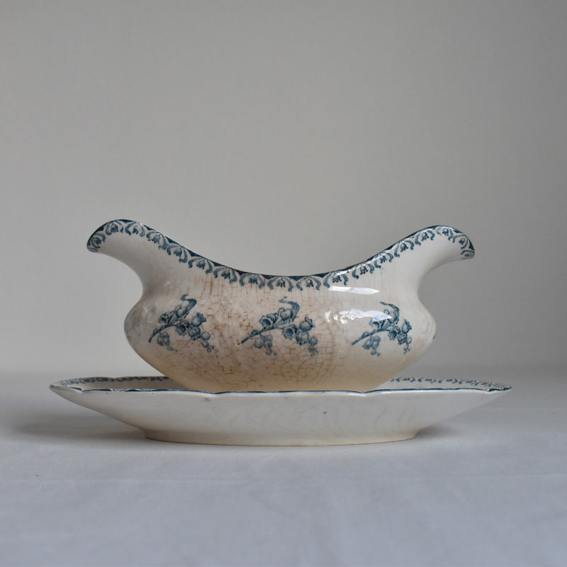 Antique Sauce Boat - Longwy Muguet (Lily of the Valley)