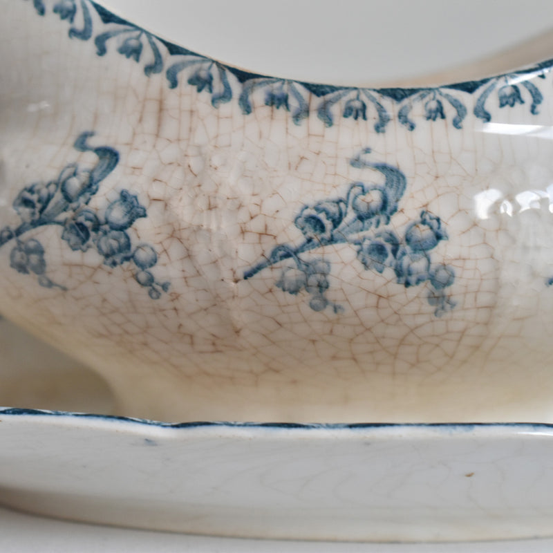 Antique Sauce Boat - Longwy Muguet (Lily of the Valley)
