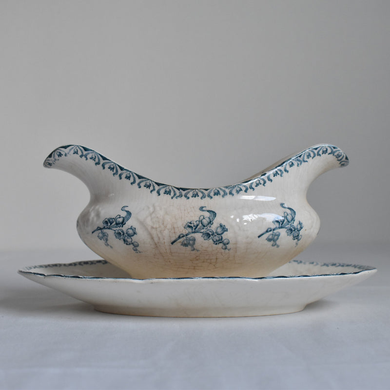 Antique Sauce Boat - Longwy Muguet (Lily of the Valley)