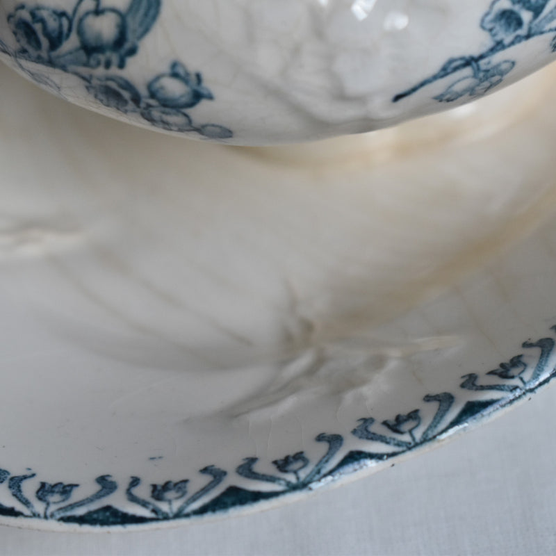 Antique Sauce Boat - Longwy Muguet (Lily of the Valley)