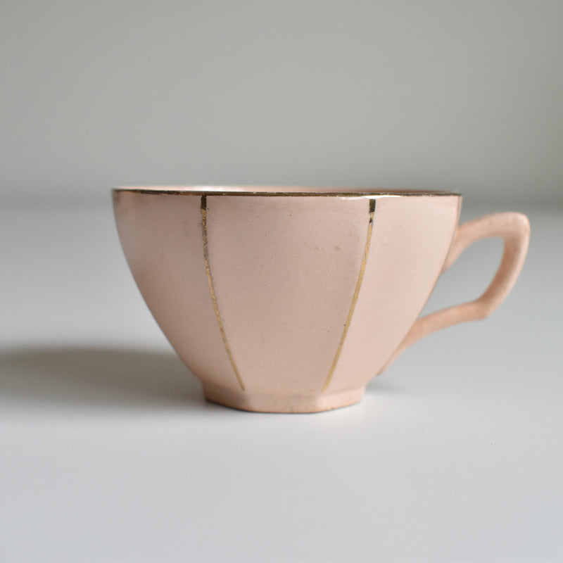 Vintage Coffee Cup, Digoin & Sarreguemines Octagonal Gold B